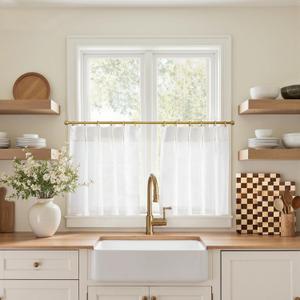 jinchan Linen Pinch Pleated Kitchen Curtains 20 Inch Natural Linen Tier Curtains Back Tab Farmhouse Cafe Style Light Filtering for Bathroom Laundry Room Small Window 2 Panels Off White