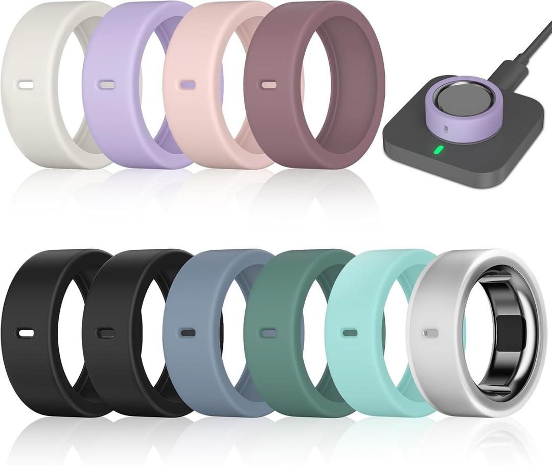 10 Pack Ring Cover Compatible with Oura Ring Gen 4/4 Ceramic, Oura Ring Gen 3 Horizon/Heritage, Support Charging with Cover on, Anti-Scratch Elastic Silicone Ring Protector for Men Women Working Out (2Black+8 other colors)