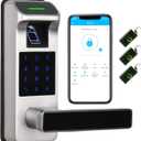 Harfo Fingerprint Door Lock, Heavy Duty Full APP Control Touchscreen Keypad Keyless Lock with Reversible Handle, Perfect for Home/Office/Bedroom Doors (Satin Nickel)