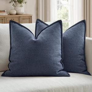 MIULEE Pack of 2 Thick Textured Couch Throw Pillow Covers, Navy Blue Decorative Pillow Covers 18x18, Neutral Linen Cushion Cases for Sofa Bed Living Room Modern Farmhouse Home Decor, No Filling