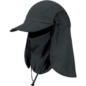 Foldable Sun Cap, Fishing Hats, UPF 50+ Protection Caps with Face Mask Neck Flap (One Size, Black)