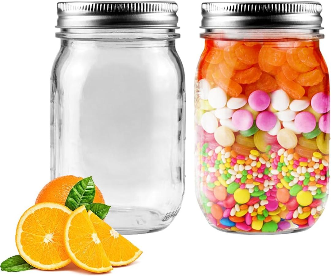 Regular Mason Jars 16oz Glass Canning Jars with Airtight Lids for Preserving, Jam, Honey, Jelly, Wedding Favors, Sauces, Meal Prep, Overnight Oats, Salad, Yogurt (2 Pack)