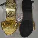 OYOANGLE Women's Gold Chain Crocodile Embossed Sandals Dressy Metallic Flats Open Toe Slides (Gold, 11.5)