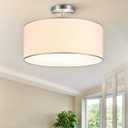 VONLUCE Semi Flush Mount Ceiling Light, 18" Drum Light Fixture with Diffused Shaped, Modern Drum Light Fixture for Bedroom Living Room Entryway Hallway, White Shade & Nickel Finish