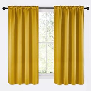 NICETOWN Gold Blackout Cafe Faux Silk Curtains for Small Windows, 42" Wide by 63" Long, 2 Panels, Rod Pocket Privacy Blackout Satin Drapes for Home Decoration