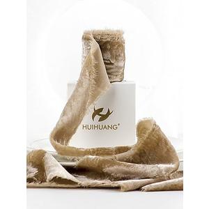 HUIHUANG Camel Velvet Ribbon - 2 inch Handmade Fring Ribbon Frayed Silk Velvet for Gift Wrapping, Flower Bouquets, Invitations, Christmas Decor, Wedding & Bridal Showers - 3 Yards