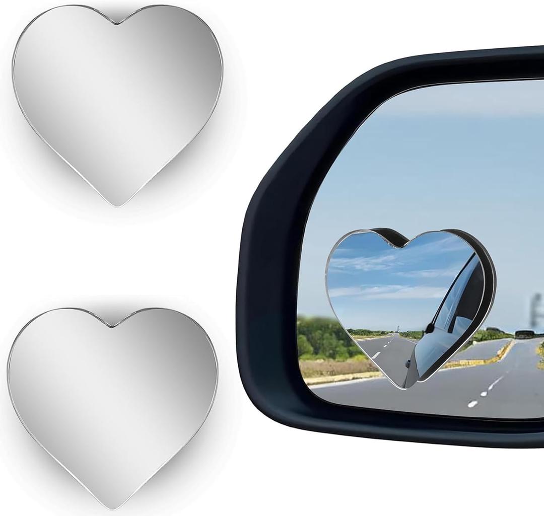 Heart Shaped Blind Spot Mirrors 2 Pack, Large Wide Angle Convex Mirror for Car Side Mirror Blindspot - Enhanced Safety Rear View Mirror Accessories, Universal Fit for Cars SUVs Trucks (3.15"2.95")
