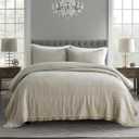 HORIMOTE HOME Stone-Washed Cotton Quilt King Size, Beige Jacquard Embossed Quilt Shabby Vintage Farmhouse Bedspread Coverlet with Crochet Edge, Soft Lightweight Bedding Set for All Season, 3 Pieces