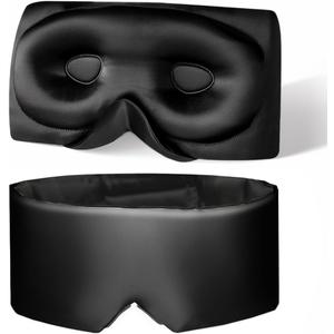 USlixury Silk Sleep Mask, 3D Contoured Sleeping Masks, Blackout Sleep Masks for Women with Nose Wing,100% Mulberry Silk, Face-Hugging Non-Slip SLEP Mask for Side Sleeper, 27.5x4.5'', Black