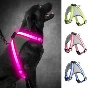 Visinite LED Dog Harness, USB Rechargeable Light Up Dog Vest, 2 Illuminate Modes Glow in The Dark Dog Harness, Adjustable Lighted Pet Harness Light for Night Walking Safety (Pink, XL)