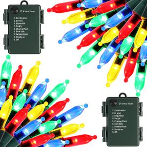 2 Pack Battery Operated Christmas Lights, Total 100LED 32FT Christmas Lights Outdoor, Waterproof Mini String Lights with 8 Modes, Decorations for Indoor Patio Garden Party Decor (Multi-Colored)