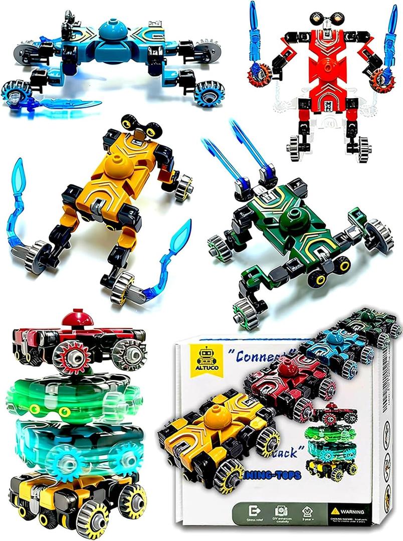 4-Pack Transformable Fidget Spinners for Kids,DIY Transforming Car & Robot Fidget Toys,Easter Basket Stuffers Gifts,Stress Relief Sensory Toys for Boys