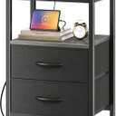 Huuger Nightstand with Charging Station, Side Table with Fabric Drawers, End Table with Open Shelf, Bedside Table with USB Ports and Outlets, Night Stand for Bedroom, Charcoal Gray (11.8"D x 15.7"W x 23.6"H (2 Drawers))