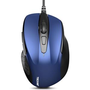 TECKNET USB Wired Mouse, 6-Button Corded Computer Mouse with 4 Adjustable DPI, Optical Computer Mice with Ergonomic Design and 5FT Cord for Laptop, Chromebook, PC, Desktop, Mac, Notebook-Blue