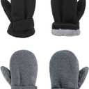 American Trends 2 Pairs Toddler Mittens Unisex Lined Fleece Gloves Winter Warm kids Mitten for Baby Boys and Girls (L(Fits 2-4 years), Black&drak Grey)