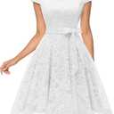 MUADRESS Women's Lace Cocktail Wedding Party Dress (Round Neck-white, XS)