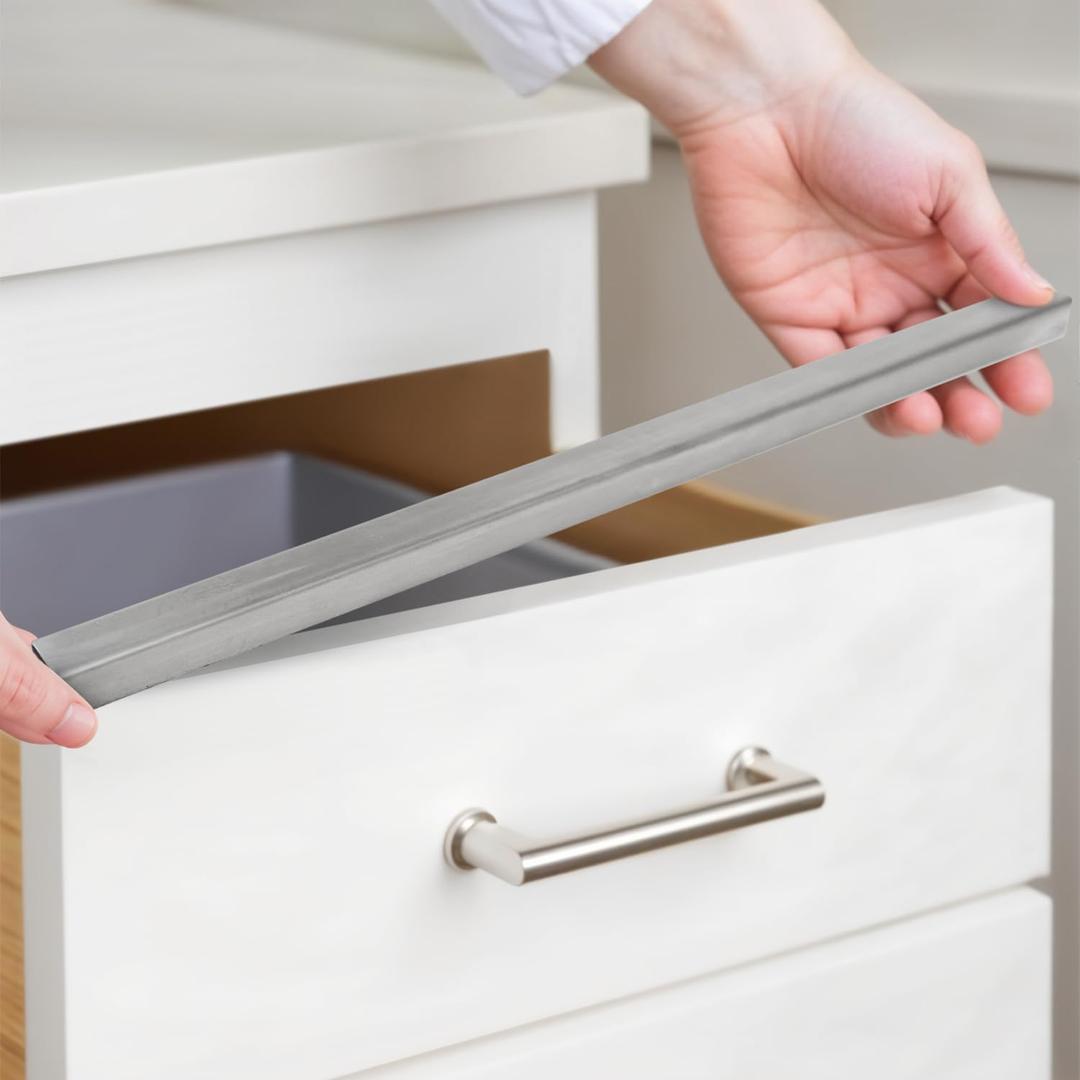 Stainless Steel Drawer Cap Protects Cabinet Edges from Damage. Slip-on Design with 3M Adhesive for a Secure fit. Fits 3/4" Thick or Less Doors and Drawers (Brushed Stainless, 23 Inch)