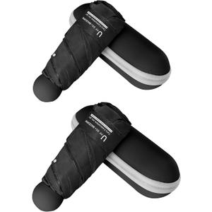 BAODINI Travel Mini Umbrella for Purse With Case Small Compact UV Sun Protection Lightweight Pocket Tiny Umbrella for Women Girls and Men (2 Pack Black)