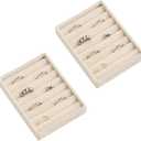 Frebeauty Small Jewelry Tray Set,Velvet Ring Organizer,Stackable Jewelry Organizer Tray,Mini Jewelry Drawer Organizer,4.92 x 3.74 x 0.9 Inches,7 Slots Ring Tray for Women(Set 2,Beige)