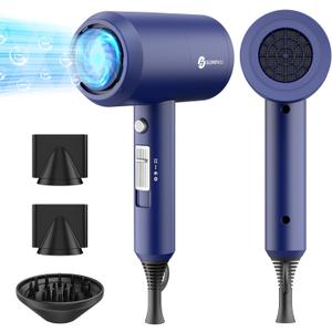 Slopehill Professional Ionic Hair Dryer, Powerful 1800W Fast Drying Low Noise Blow Dryer with 2 Concentrator Nozzle 1 Diffuser Attachments for Home Salon Travel (Prussian Blue)