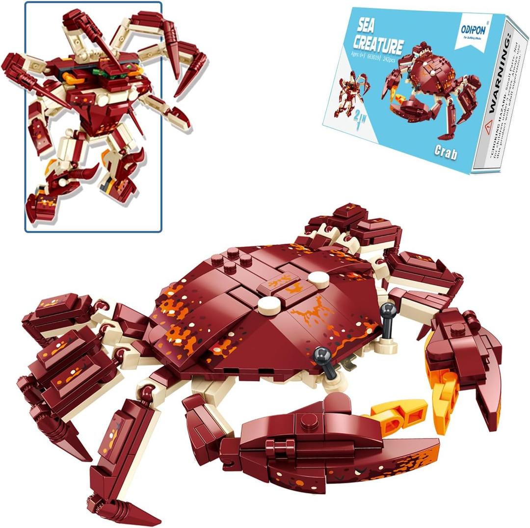 Sea Creatures Building Toy Ocean Animal Building Blocks Sets 2 in 1 Crab Figures for 6 Plus Years Old Boys and Girls Gift for Birthday Christmas (242pcs)