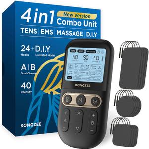 4 in 1 - D.I.Y & Tens Unit & EMS & Massage Muscle Stimulator, Dual Channel TENS Units Therapy Machine for Pain Relief, FDA Cleared Rechargeable Electronic Pulse Massager, with 12pcs Electrode Pads