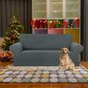 KEKUOU Stretch Loveseat Sofa Cover Slipcover,Couch Covers for 2 Cushion Couch Sofa (55"-78") Furniture Protector Sofa with Elastic Bottom for Kids,Dog. Jacquard Small Checked (Medium,Grey)