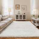 KCHOWUA Ceam White Fluffy Shag Large Area Rug for Living Room,5'x8' Machine Washable Furry Fuzzy Rugs for Bedroom,Modern Soft Shaggy Plush Cute Carpet for Kids Boys Girls Dorm Room Nursery,Ivory