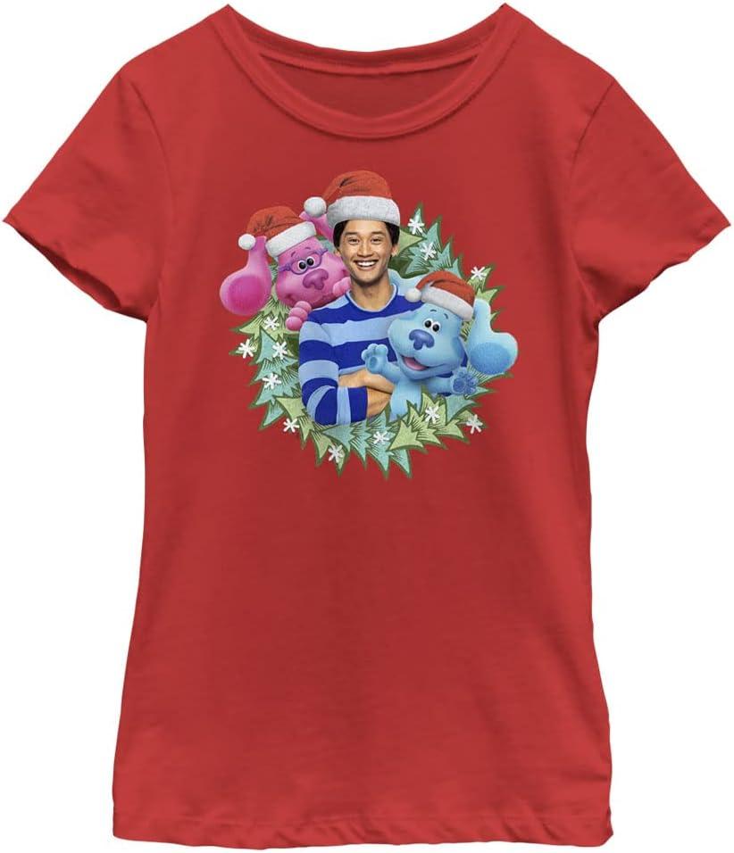 Nickelodeon Kids' Blue Christmas T-Shirt (Medium, Red)