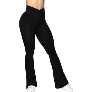 Sunzel Flare Leggings, Crossover Yoga Pants for Women with Tummy Control, High-Waisted and Wide Leg 34" Black X-Small