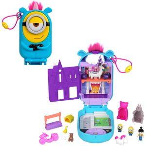 Polly Pocket & Minions Playset with 1 Doll, 2 Minions Figures & Fluffy the Unicorn Toy, Collectible Compact with 9 Accessories
