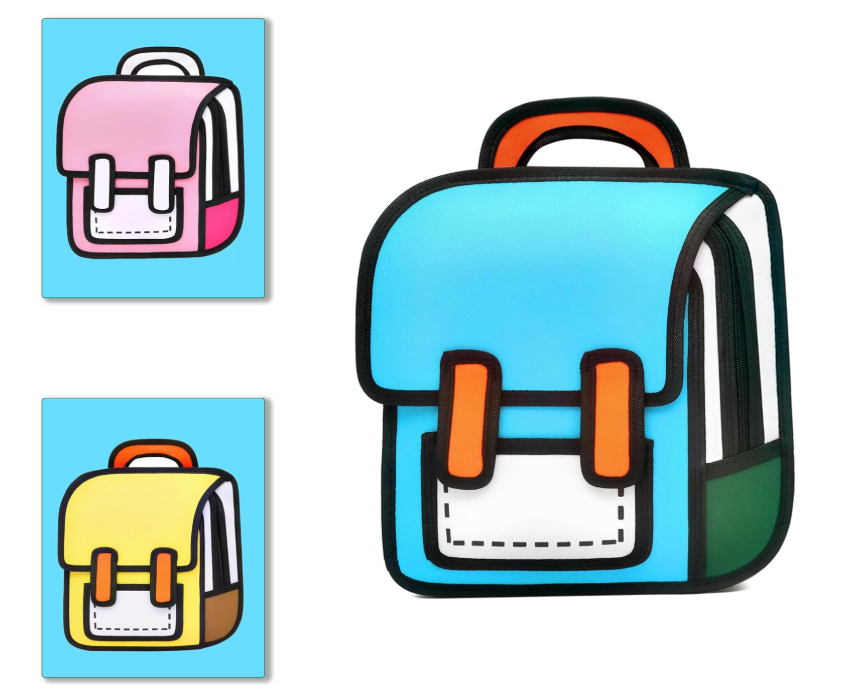 Kids Kawaii Backpack for Boys Girls Cute Toddler 2D Cartoon Comic Paper Jump Bookbag Fun Weird School Schoolbag (Blue, Small) Mini