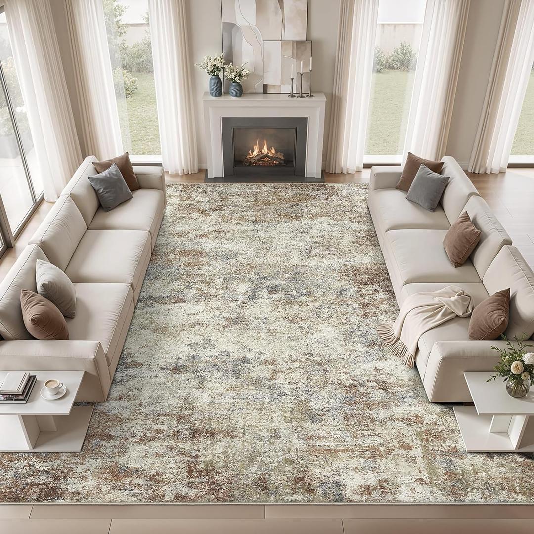 WITSHOCK 12x15 Area Rugs for Living Room Washable Abstract Rug Rust Color