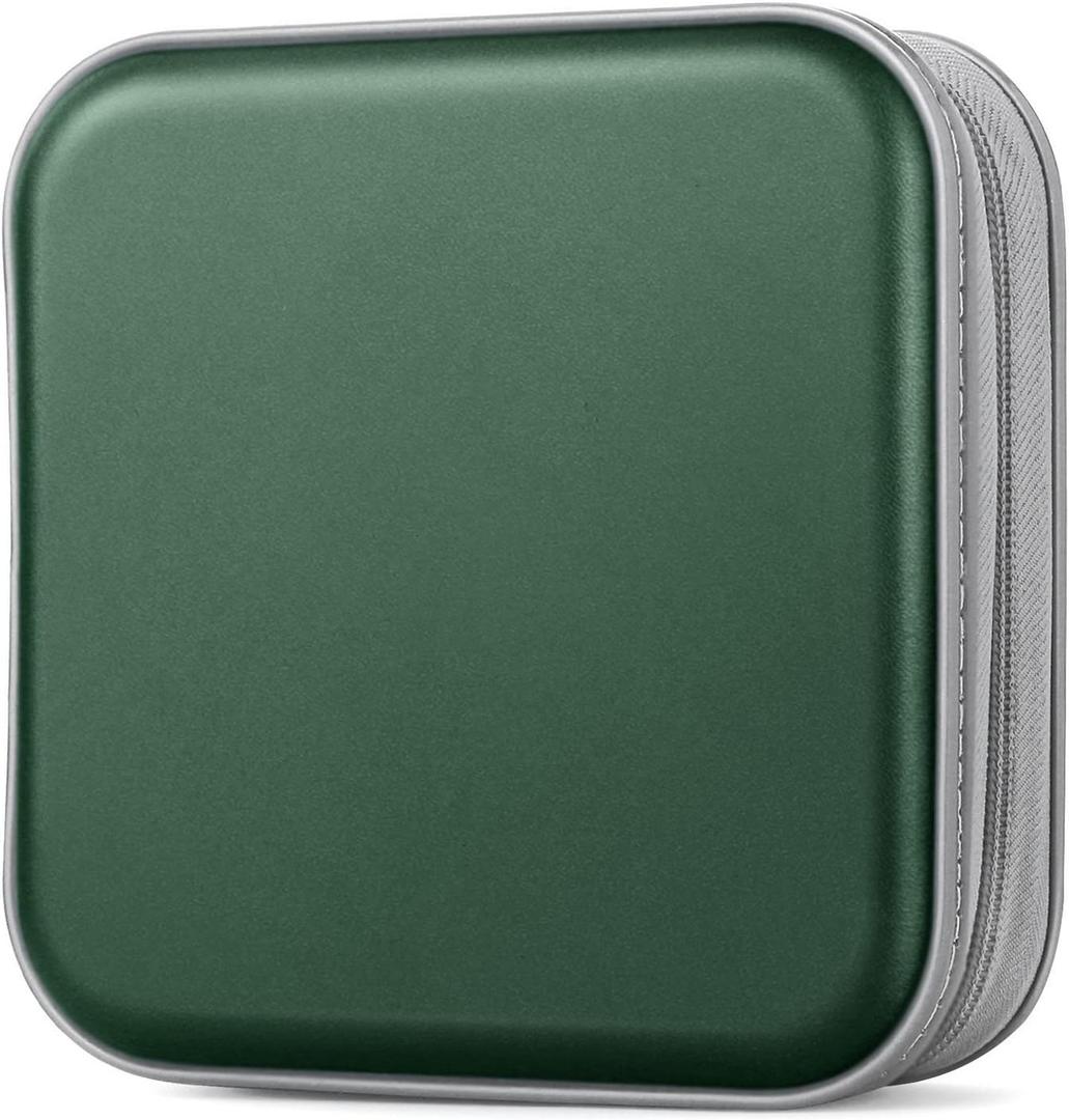 CD/DVD Case Wallet, 48 Capacity, Dark Green, Plastic, Portable Storage Organizer