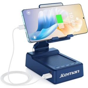 Jteman Gifts for Men Women Bluetooth Speaker with Cell Phone Stand and Wireless Charger, Wireless Charging Stand Phone Holder for Desk Birthday Gift Idea for Dad Mom (Blue)