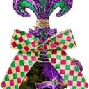 12 Inch Mardi Gras Tree Topper Fleur-de-lis Tree Topper Decorations Classic Purple Green Gold Glitter Metal Mardi Gras Ornament for Carnival Holiday Party Holidays Ornaments Decorations