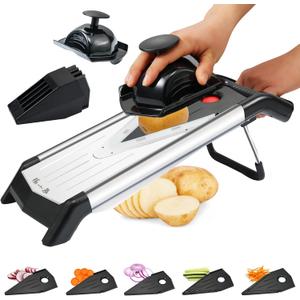 Mandoline Slicer for Kitchen, Vegetable Chopper Stainless Steel Food Slicer Veggie Slicer Onion French Fry Cutter Potato Julienne, 5 Blades, Kitchen Utensils (BLACK)