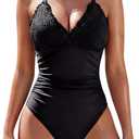 Blooming Jelly Women Smocked One Piece Swimsuits Tummy Control V Neck Slimming Bathing Suit Ruffle Swimming Suits 2026 (X-Large, Black)