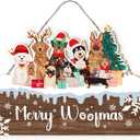 Motomate Merry Woofmas Chrsitmas Dog Sign, Funny Dog Front Porch Door Decor, Christmas Wall Hanging Decor - 8x10 Inch