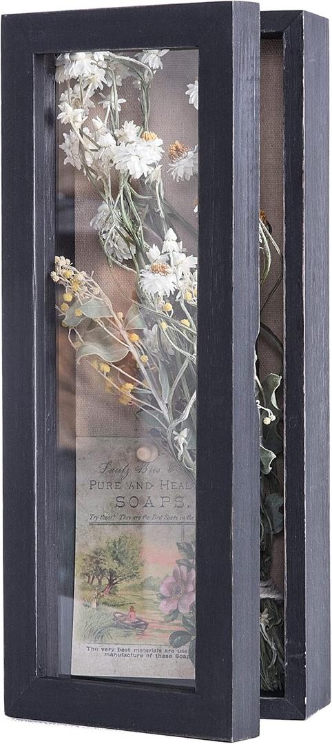 Freezing point Shadow Box Frame 5x12.5 Shadow Box Pin Display Case Cabinet Picture Frame with Linen Back Memorabilia Awards Medals Bouquet Badge Wedding Memory Box for Keepsakes Black Small Narrow