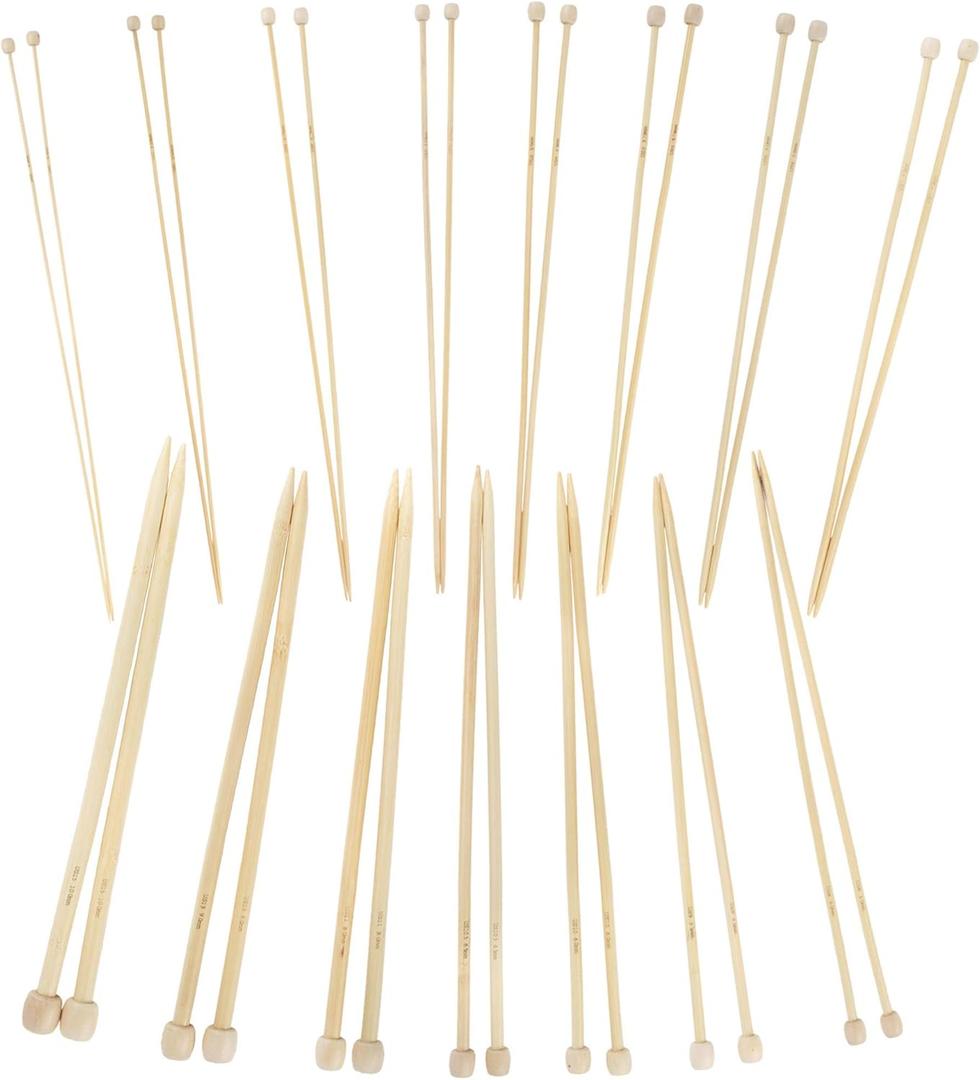 JubileeYarn 12.5" Single Point Bamboo Knitting Needles Set | 15 Sizes: 2mm-10mm | Natural Finish