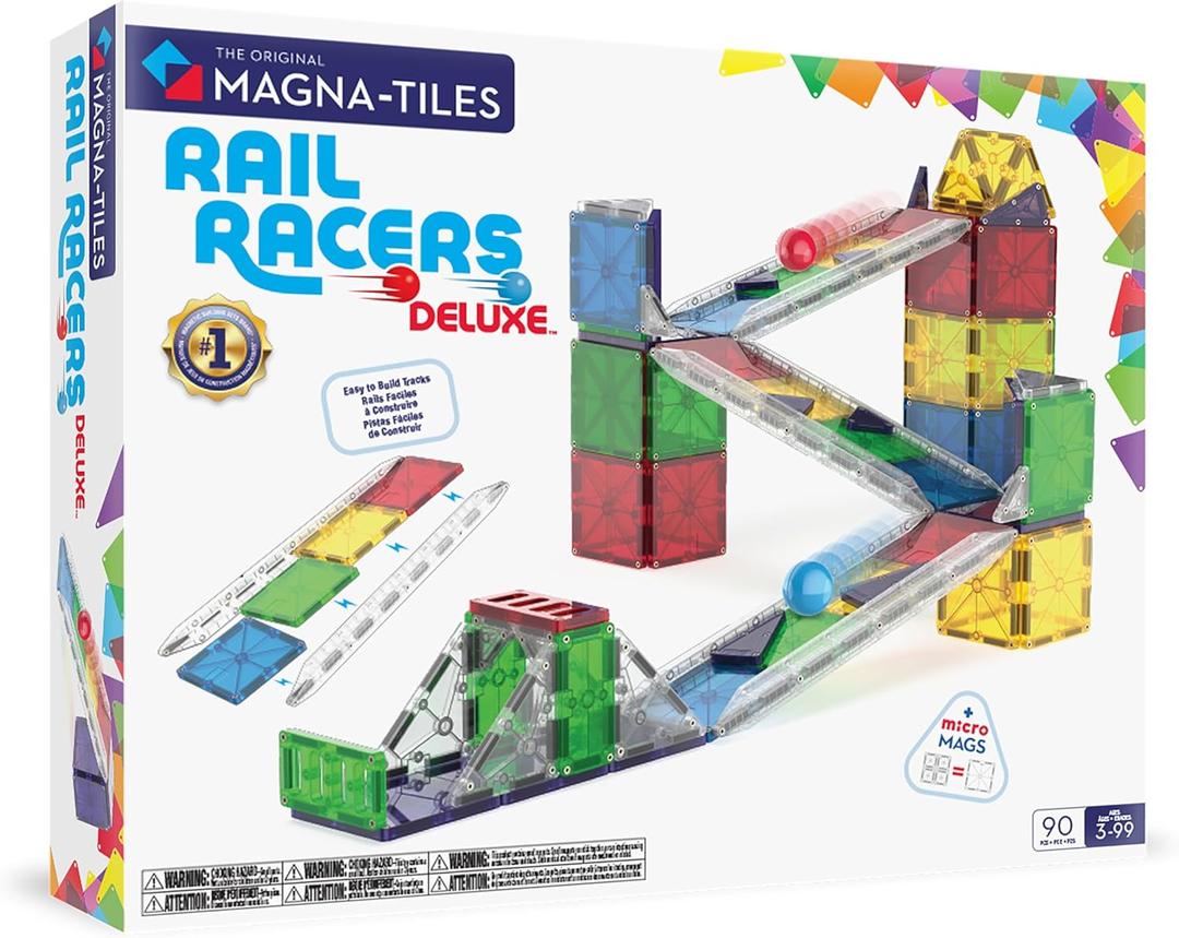 Magna-Tiles Rail Racers Deluxe 90-Piece Magnetic Construction Set, The Original Magnetic Building Brand
