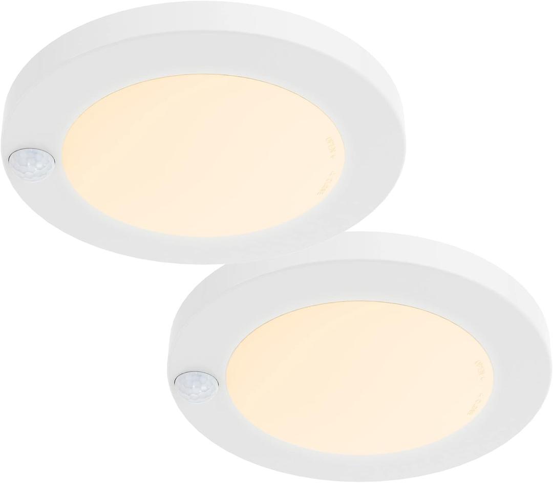 ZAGO LED 6" 120 Volts Closet Light Wired, PIR Motion Sensor Ceiling Disc Light, 15W, 1100 Lumens, CRI>80, 3000K Warm White for Closet, Laundry, Garage, Pantry, Wet Location, ETL, White, 2 Packs
