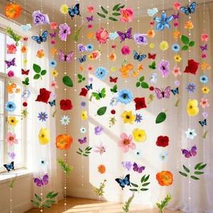 10 PCS x 7.2 ft Flower Garland Hanging Floral Garland with Butterfly Wall Decor, Green Leaves Spring Garland 3D Artificial Flowers for Wedding Backdrop Party Birthday Home Garden Wall Arch