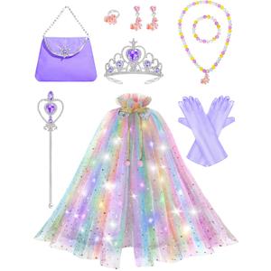 Light Up Princess Dress Up for Girls 3 4 5 6, Toddlers Dress Up Clothes, Princess Toy for Kids Birthday Gift (Purple)