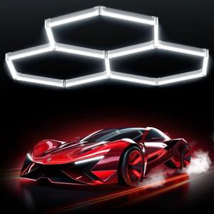 Hexagon Garage Lights, 42W 6500K Hexagon Lights Easy Install Super Bright Garage Lighting Ceiling LED for Garages Workshop Warehouse Basement Gym 3 Grid (3 HEX)