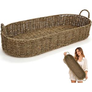 Extra Large Rectangle Seagrass Rattan Tray with Handle 30"x13"x5"
Jumbo Bankuan Tray, Stable Iron Wire Frame, Decorative Seagrass Woven Basket for Christmas Fall Rustic Farmhouse Decor