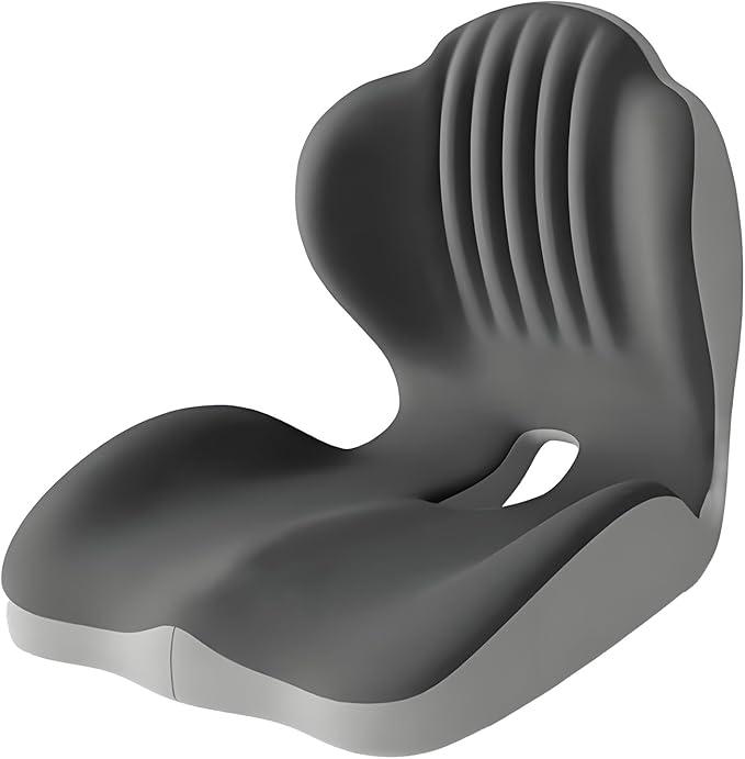 Seashell Memory Foam Truck Seat Cushion for Office Chair, Car Seat,Desk Chair,LShaped Back Support & Sciatica Relief & Tailbone & Coccyx Pain Relief for Long Sitting & Driving（Black&Grey)
