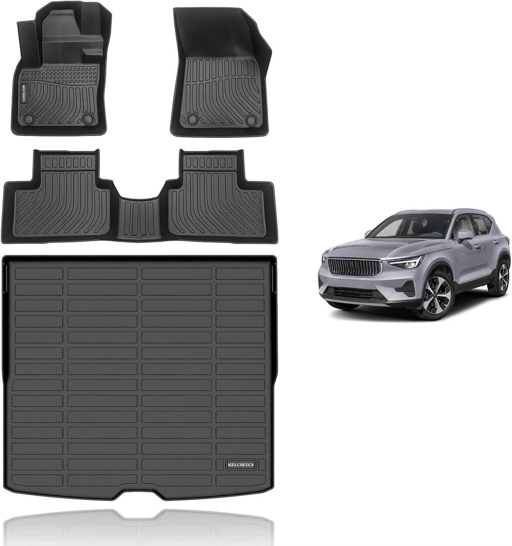 KELCSEECS® Floor Mats & Cargo Liner Custom for 2019-2025 2026 Volvo XC40(Not Fit Recharge),All Weather Protection TPE Floor Liners Front & Rear Row Full Set Accessories Black