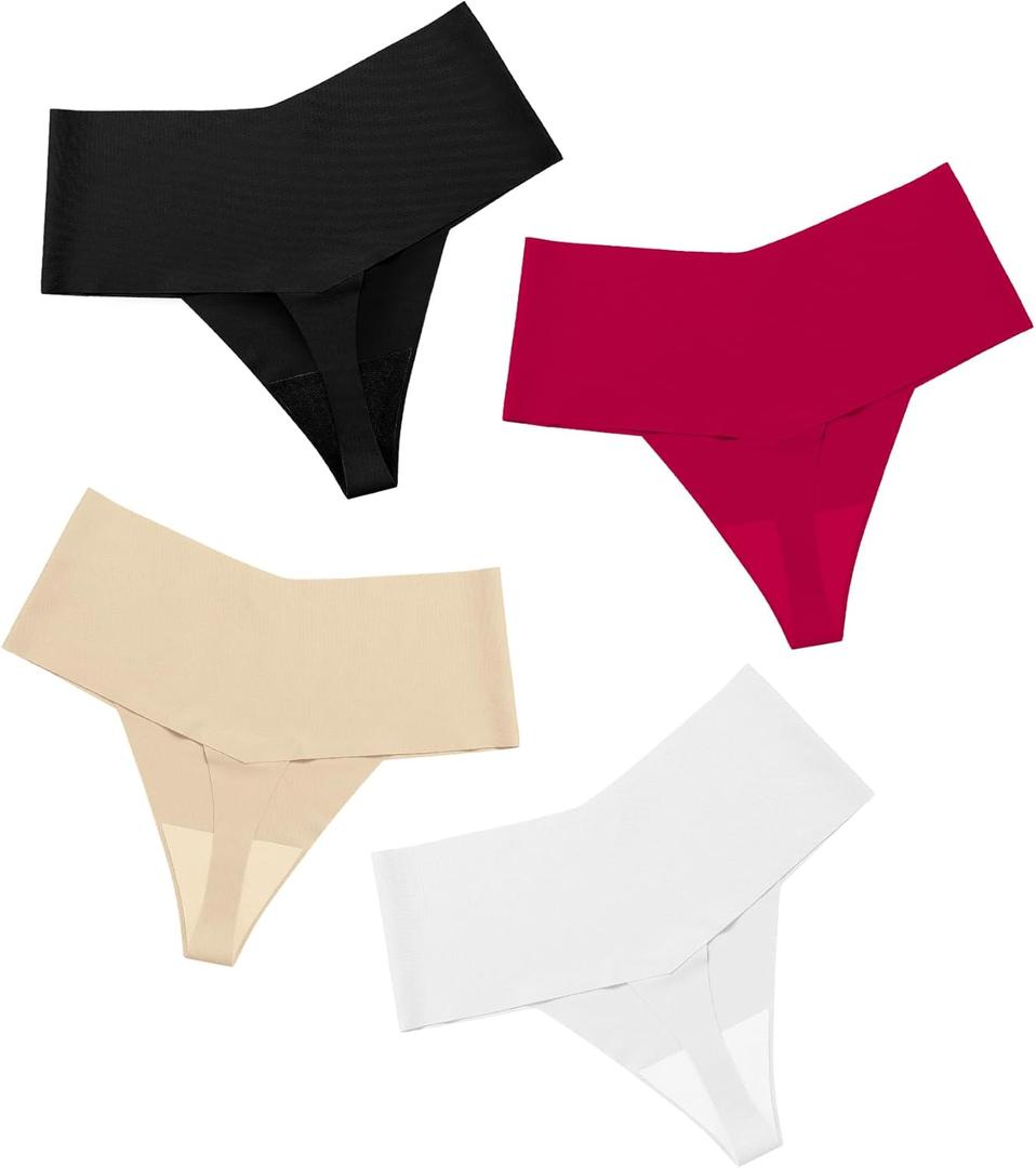 DEANGELMON Women Seamless Thongs No Show Thong Underwear Workout Panties High Waist Tanga Multiple Pack, Small